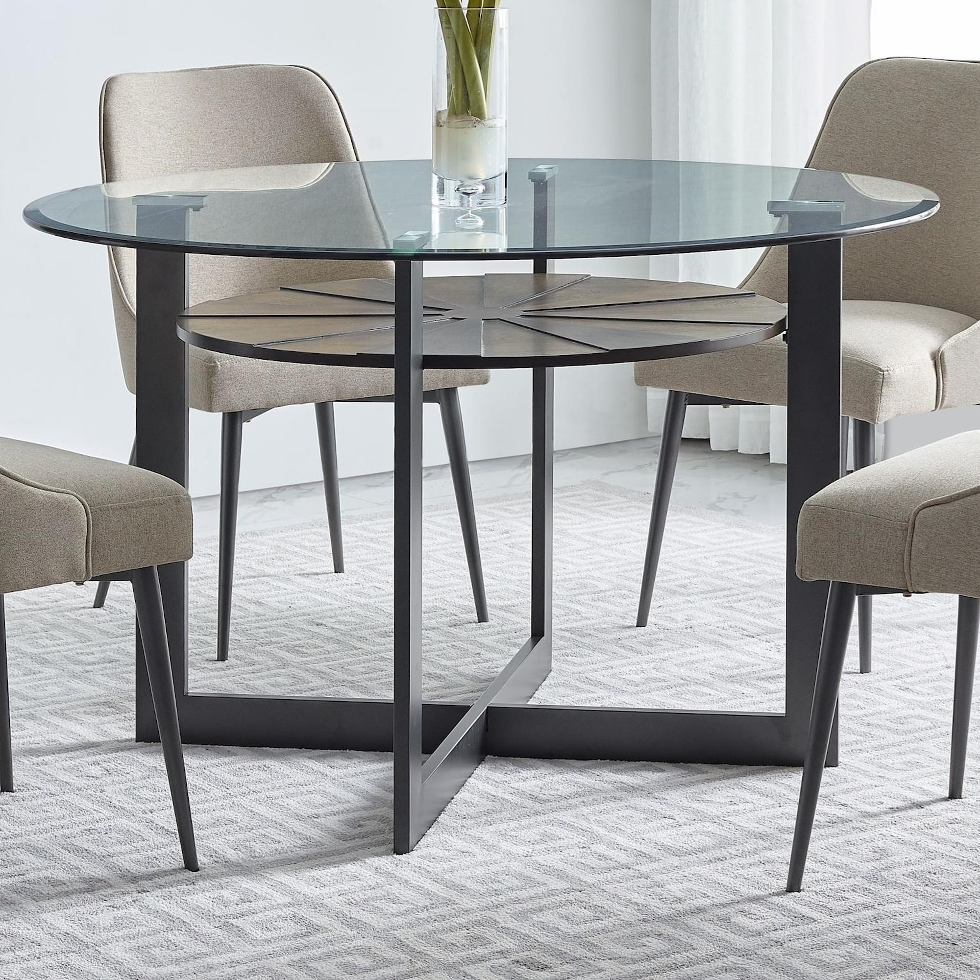 Steve Silver Olson SS OS480DB+GT Contemporary Round Glass Dining Table